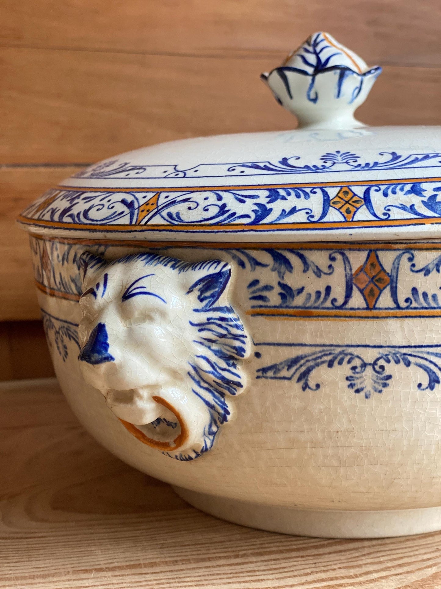Creil Montereau Antique Tureen, French Ironstone Soupiere, Lion Head Handles