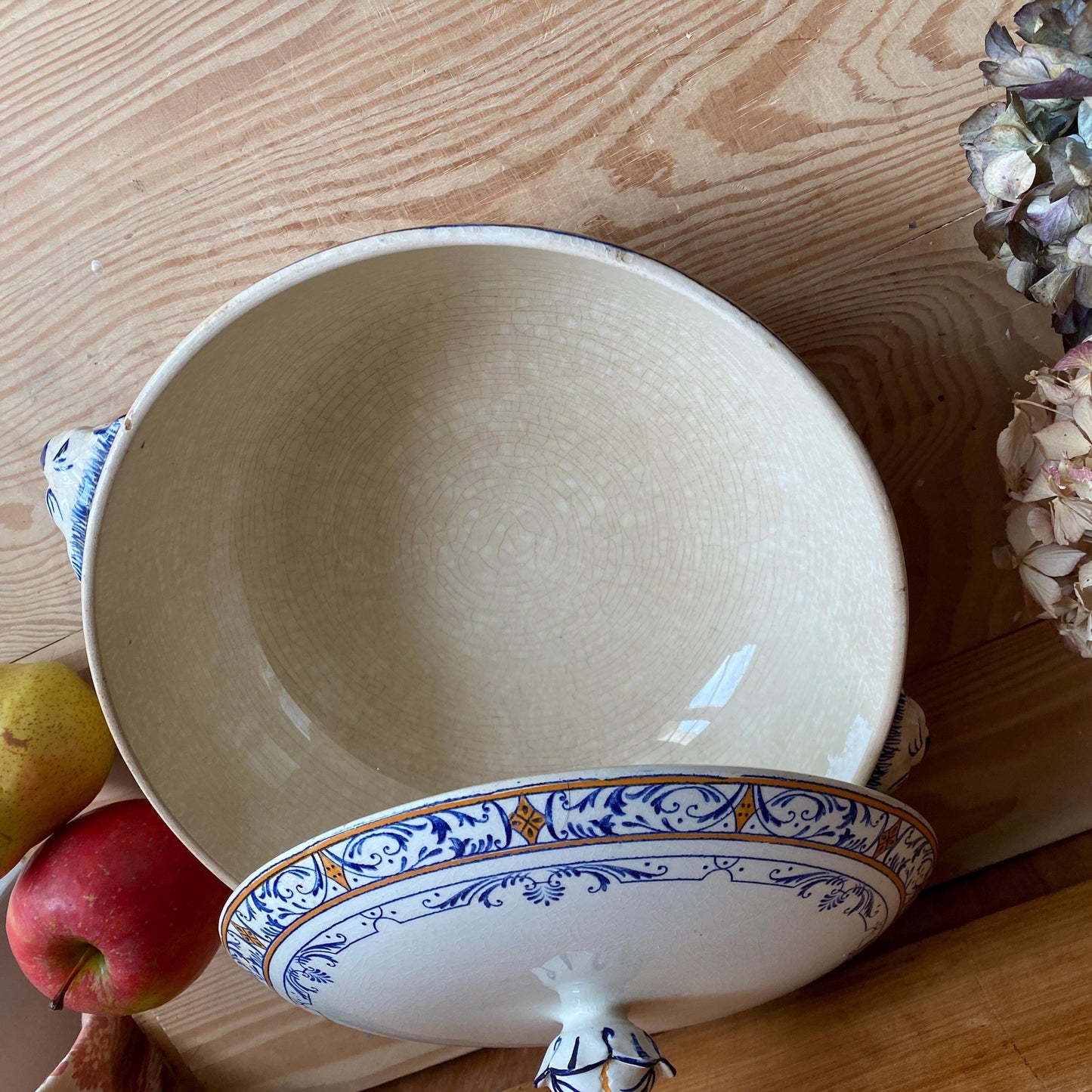 Creil Montereau Antique Tureen, French Ironstone Soupiere, Lion Head Handles