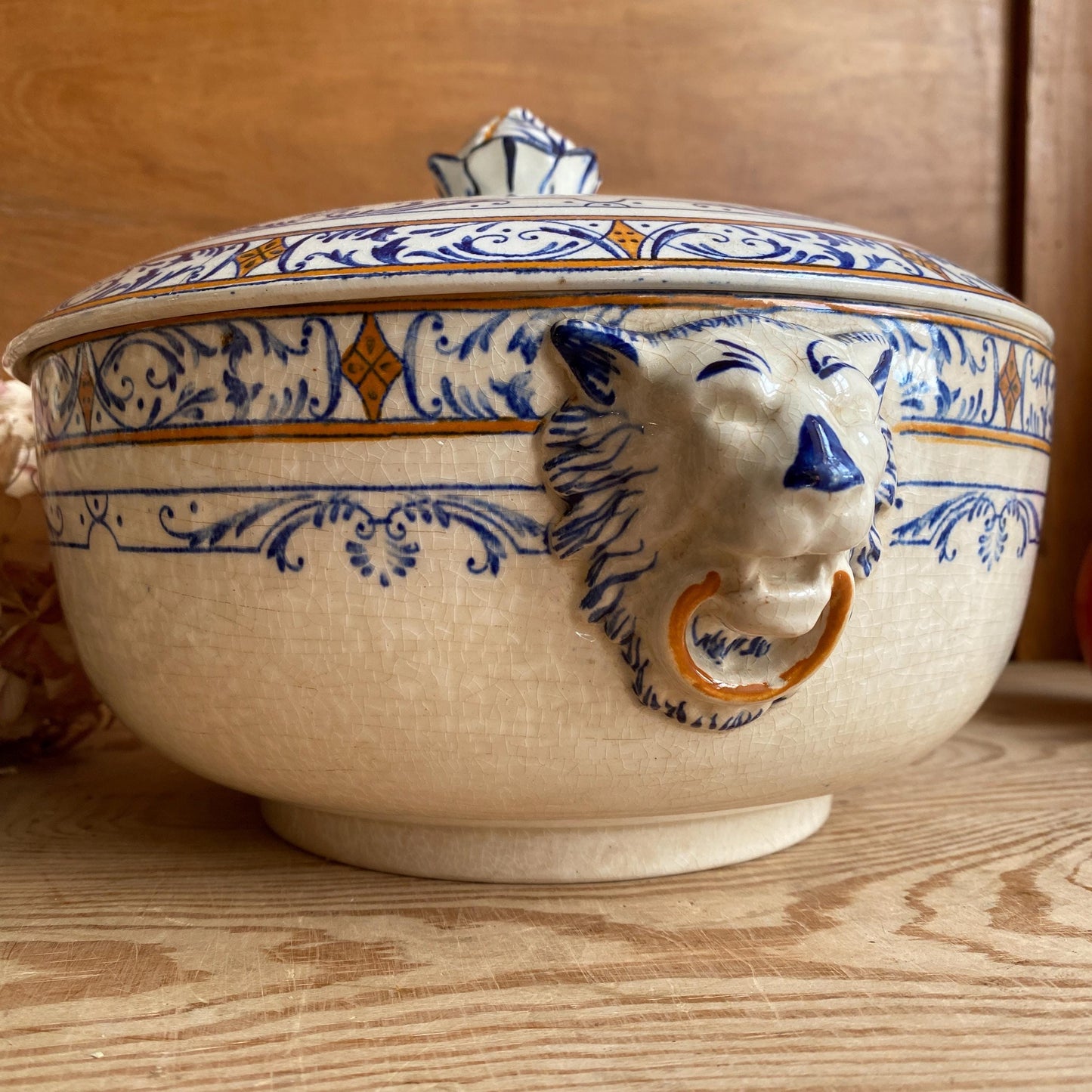 Creil Montereau Antique Tureen, French Ironstone Soupiere, Lion Head Handles