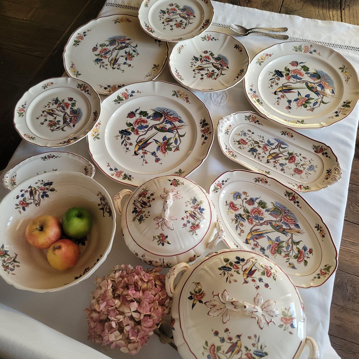 Vintage Villeroy & Boch 12-24 Place Dinner Service, Phoenix Bird Floral Design, 60pc