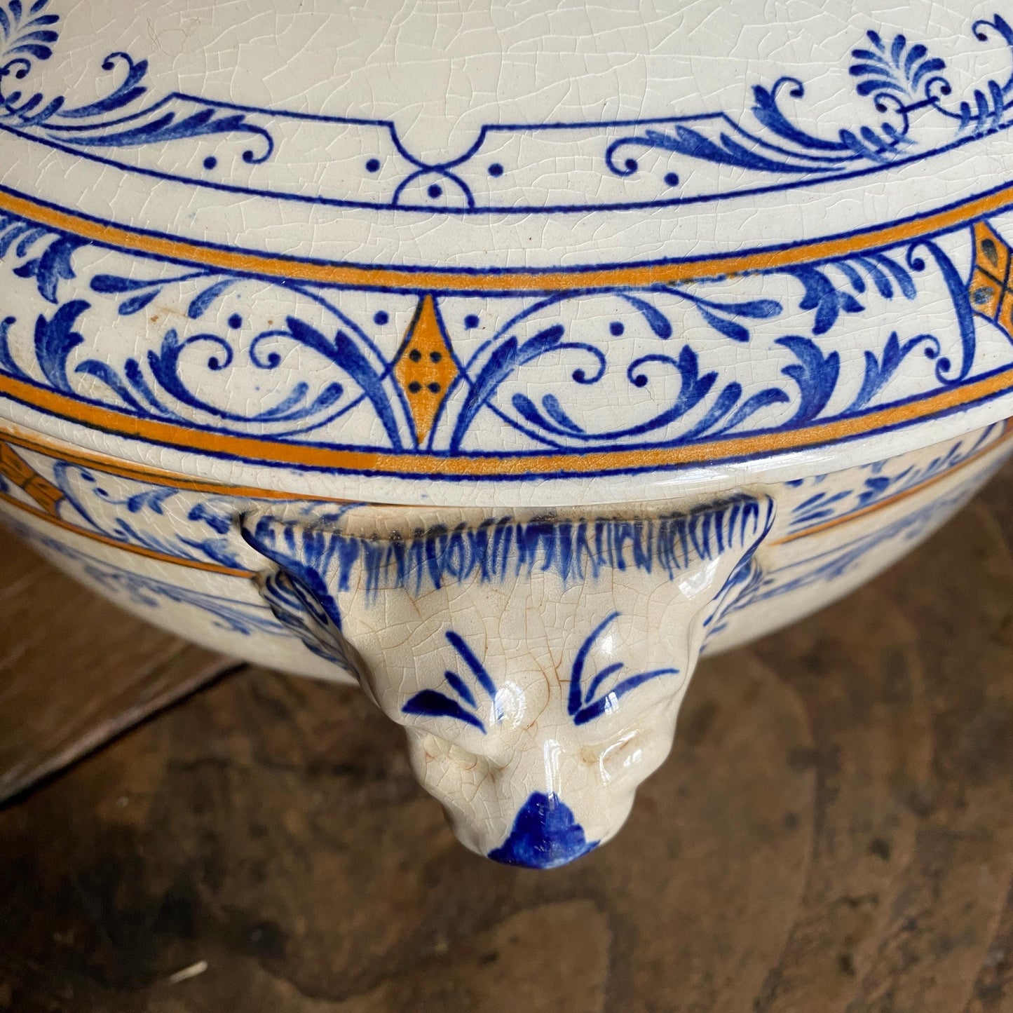 Creil Montereau Antique Tureen, French Ironstone Soupiere, Lion Head Handles