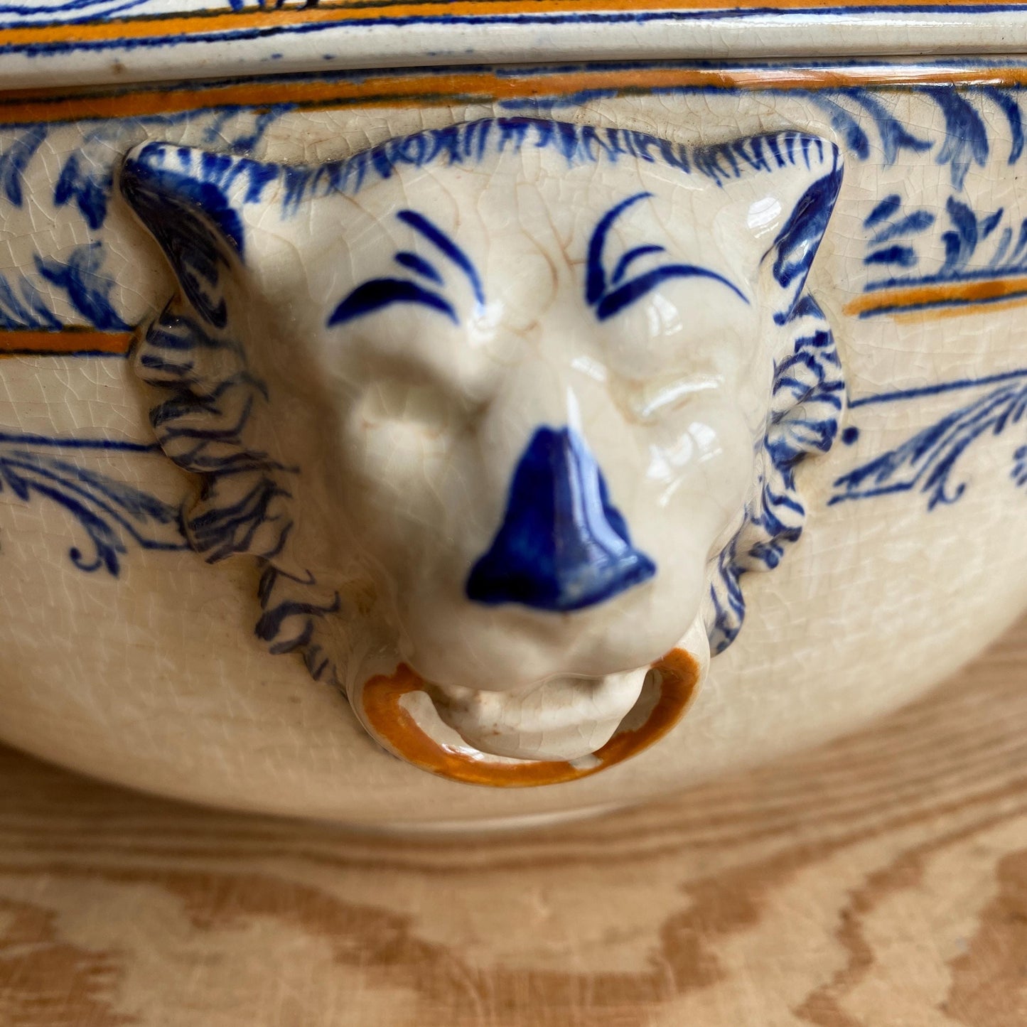 Creil Montereau Antique Tureen, French Ironstone Soupiere, Lion Head Handles