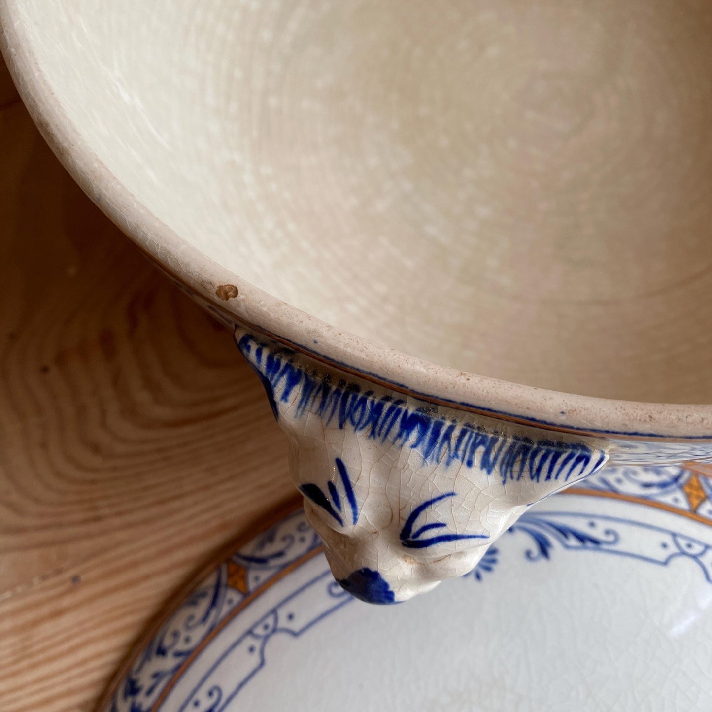 Creil Montereau Antique Tureen, French Ironstone Soupiere, Lion Head Handles