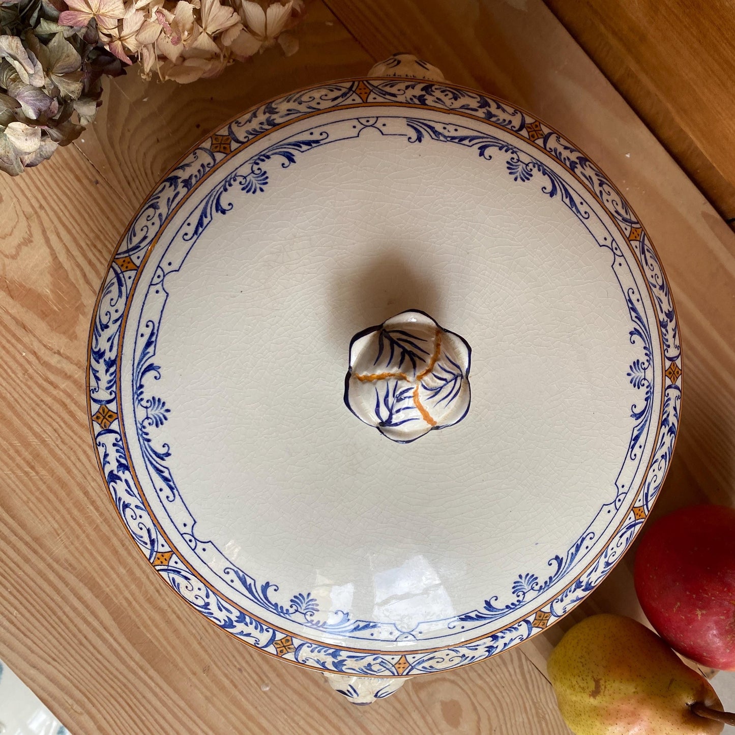 Creil Montereau Antique Tureen, French Ironstone Soupiere, Lion Head Handles