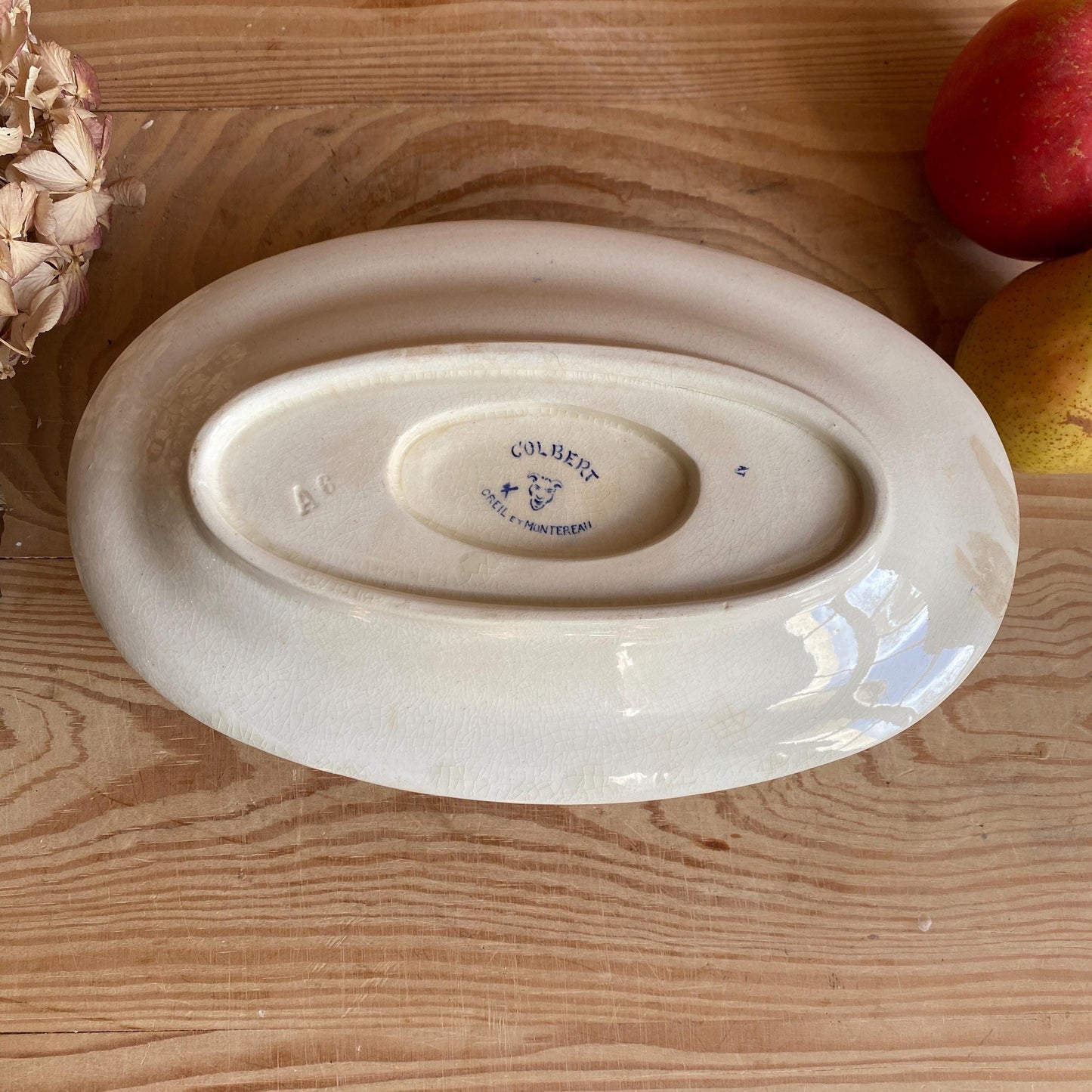 Creil Montereau Antique Ironstone Sauciere, Lion Head Handles, French Colbert Transferware
