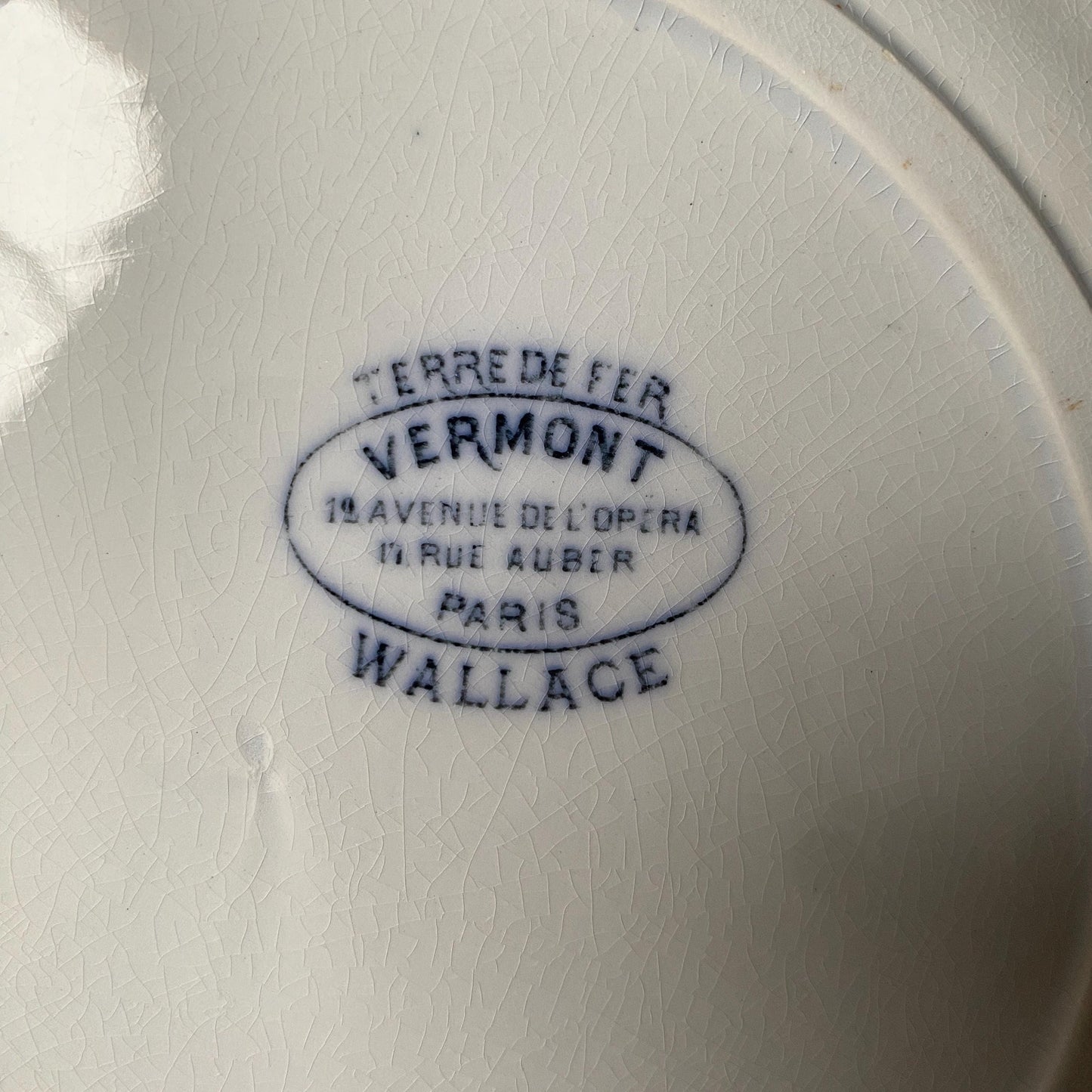 Set of 5 French antique dinner plates, flowers + butterflies, Aesthetic Movement 'Wallace' by U&C Sarreguemines, France 1900