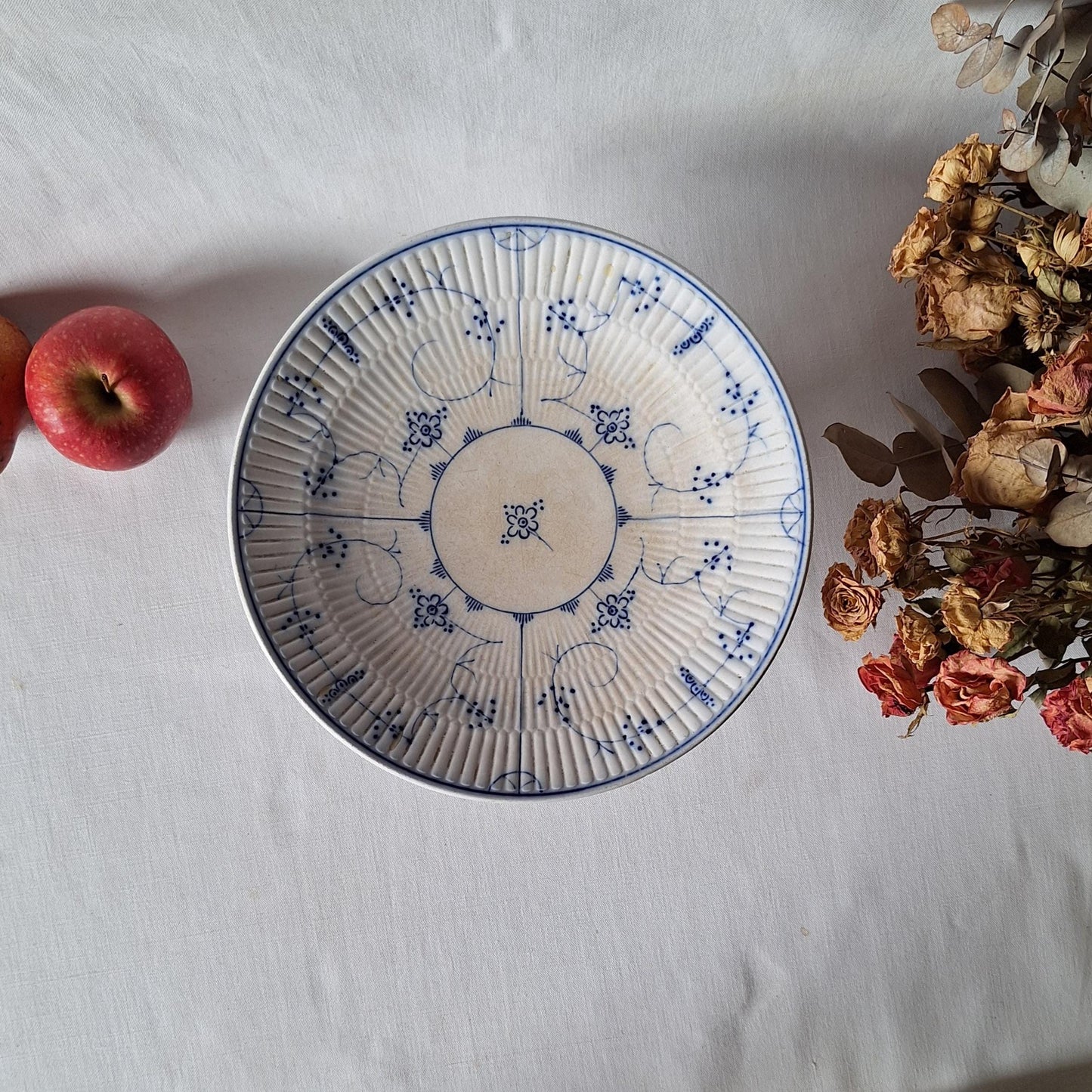 Antique Villeroy & Boch Hand Painted Cake Stand, timeworn Dresden Blue and White Compotier, c1910