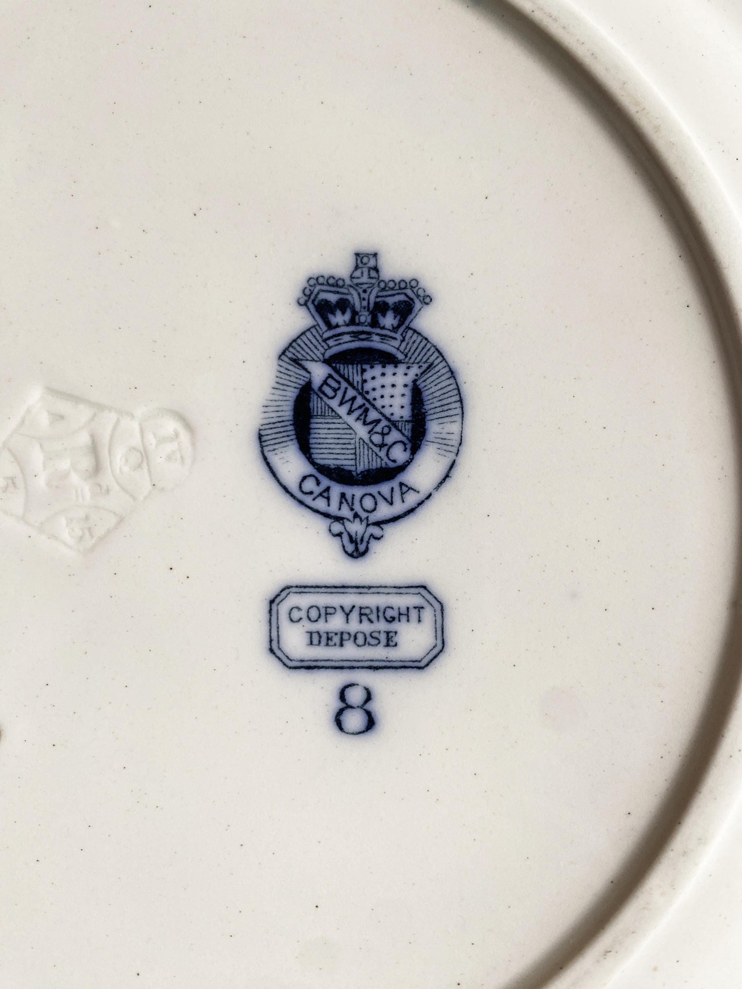 RESERVED Antique Pierre Mallett 'Canova' bird plate blue transferware Staffordshire c1868 BWM&C for E Bourgouis France