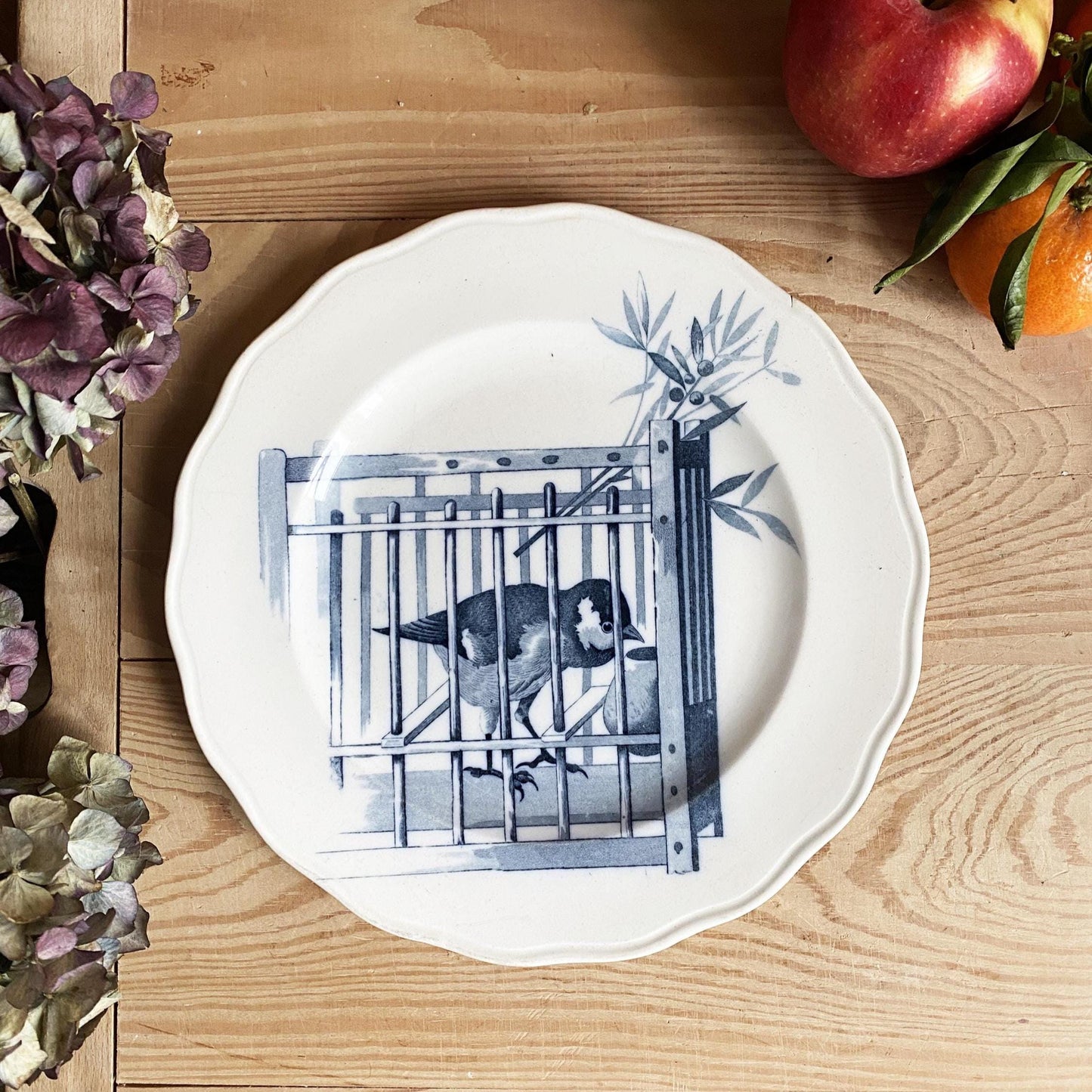 RESERVED Antique Pierre Mallett 'Canova' bird plate blue transferware Staffordshire c1868 BWM&C for E Bourgouis France