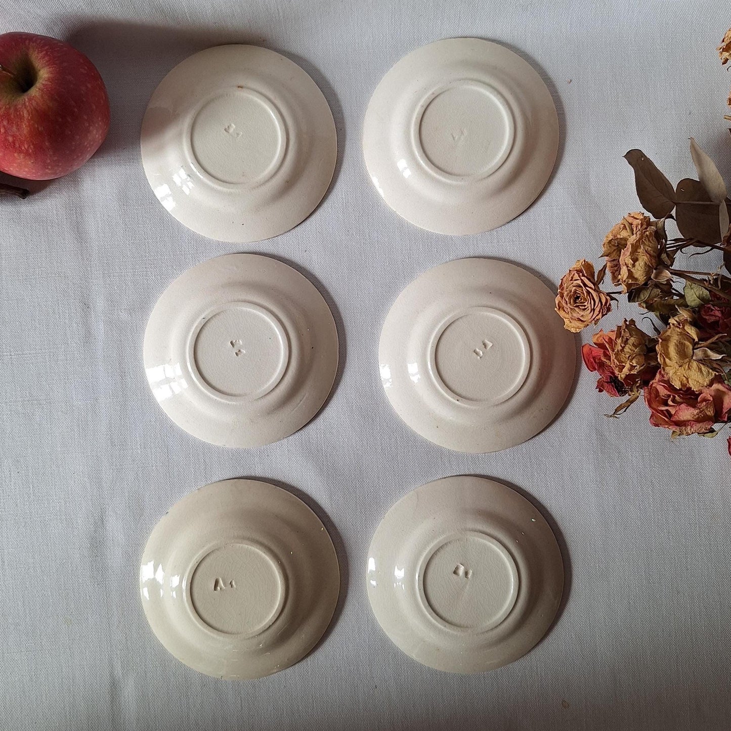 Miniature French Antique Children's dinette plate set, teal Transferware, Choisy le Roi, c.1890, 23 pieces.