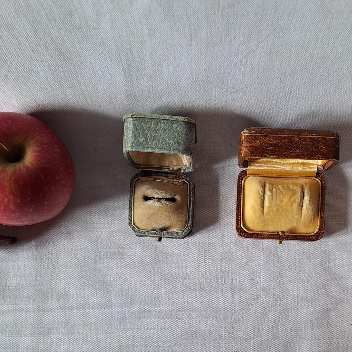 Two French vintage jewelry boxes, antique ring box / cuff-link box from Paris and Marseille