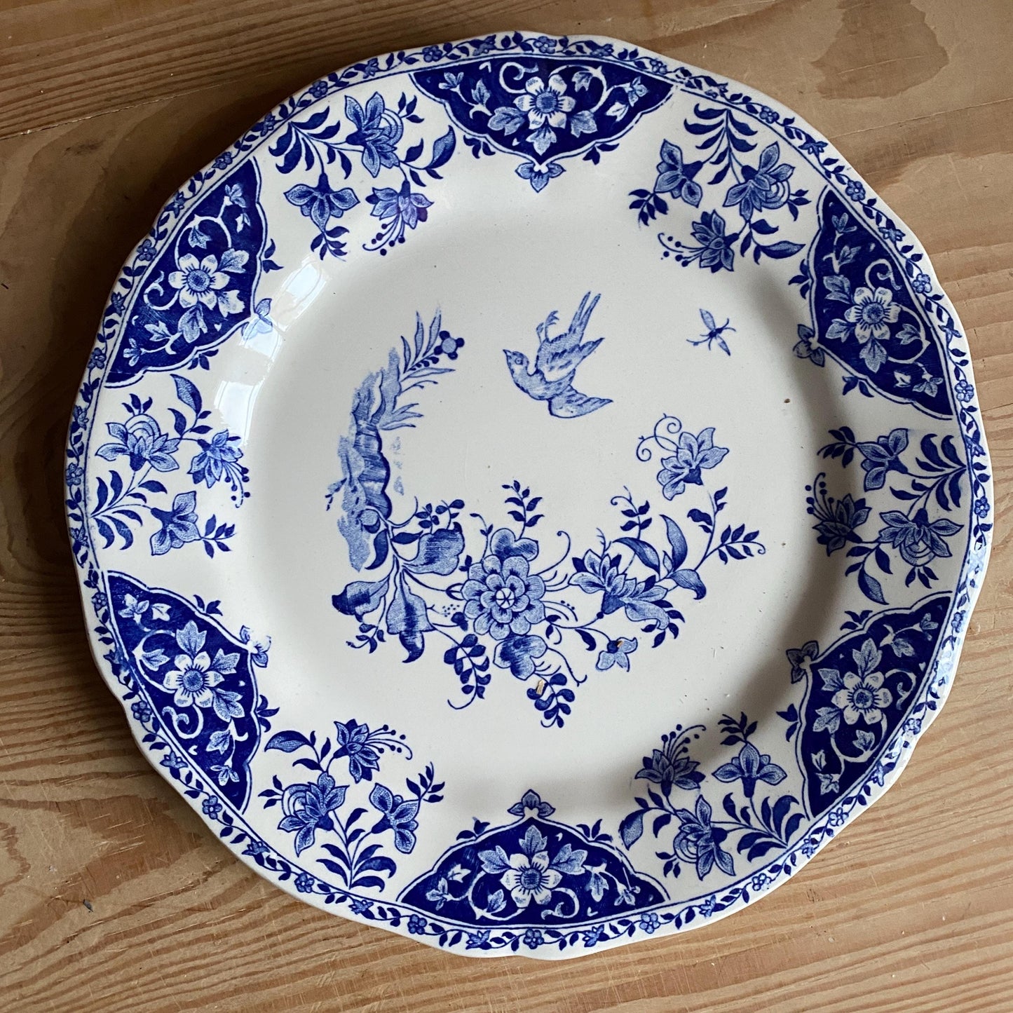 Mismatched Blue & White Antique Dinner Plates - French Farmhouse Decor, Set of 6