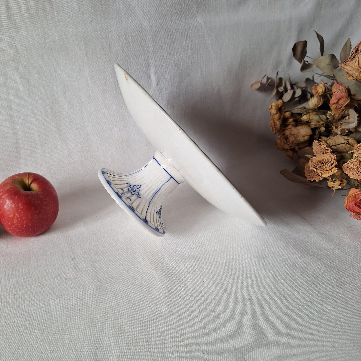 Antique Villeroy & Boch Hand Painted Cake Stand, timeworn Dresden Blue and White Compotier, c1910