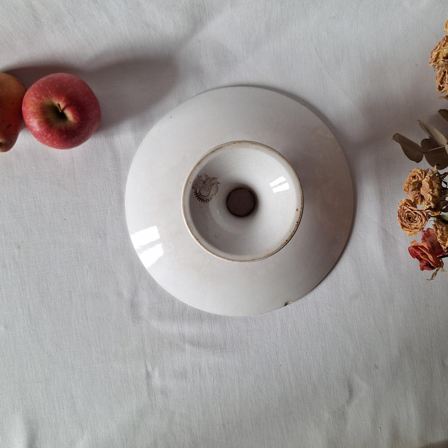 Antique Villeroy & Boch Hand Painted Cake Stand, timeworn Dresden Blue and White Compotier, c1910