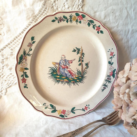 Antique Wedgwood hand painted plate c1913 Chinoiserie / Apprey motif, gentle patina, Staffordshire pottery