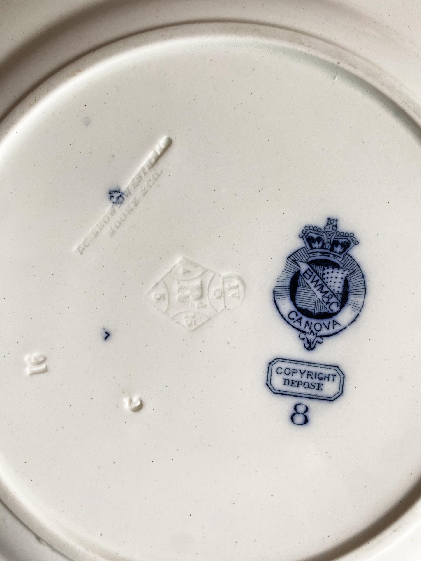 RESERVED Antique Pierre Mallett 'Canova' bird plate blue transferware Staffordshire c1868 BWM&C for E Bourgouis France
