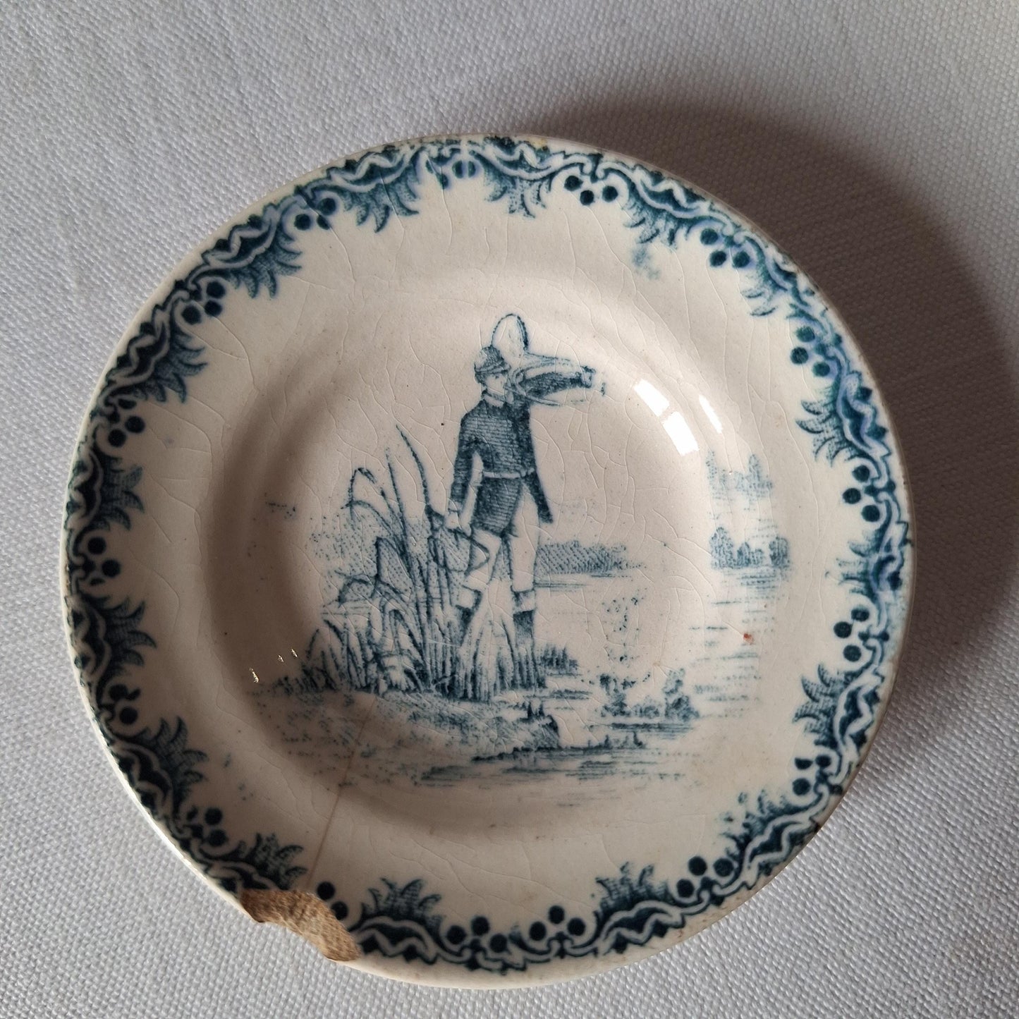 Miniature French Antique Children's dinette plate set, teal Transferware, Choisy le Roi, c.1890, 23 pieces.