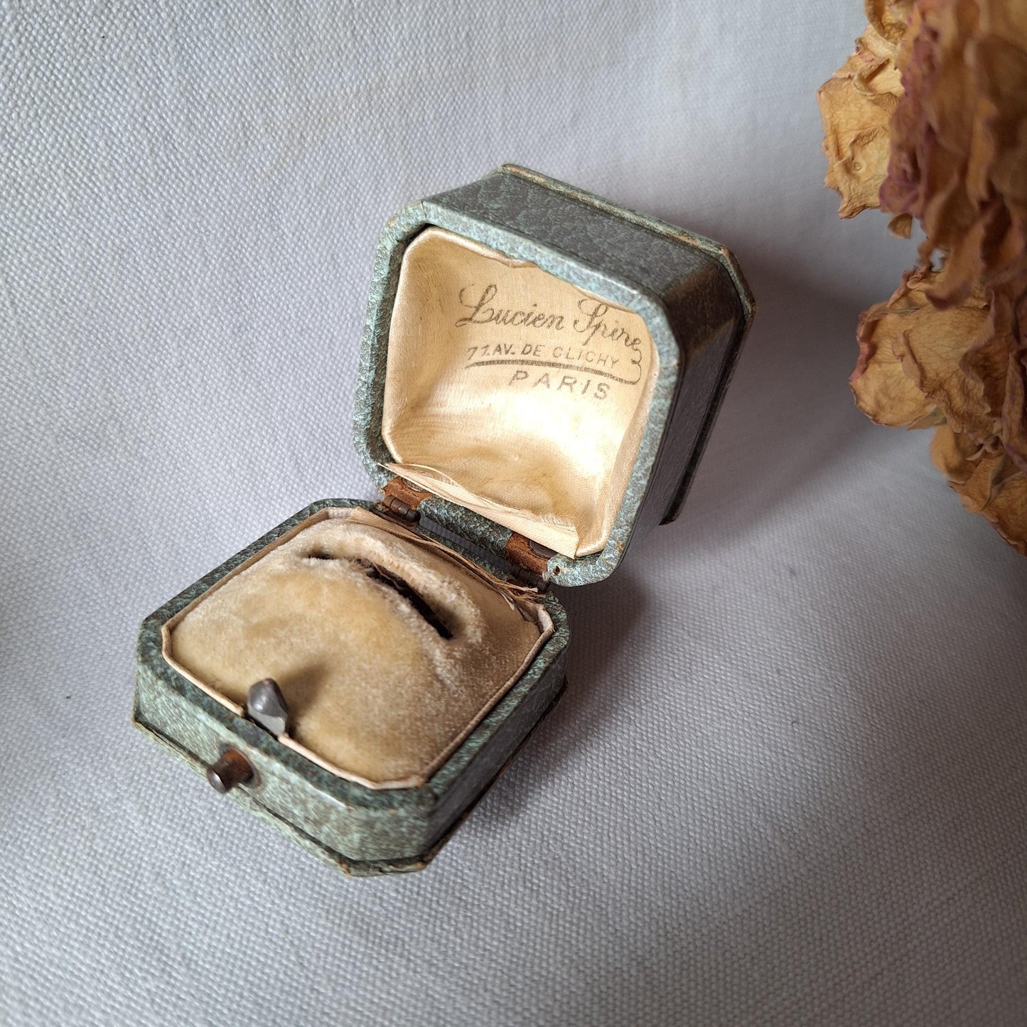 Two French vintage jewelry boxes, antique ring box / cuff-link box from Paris and Marseille