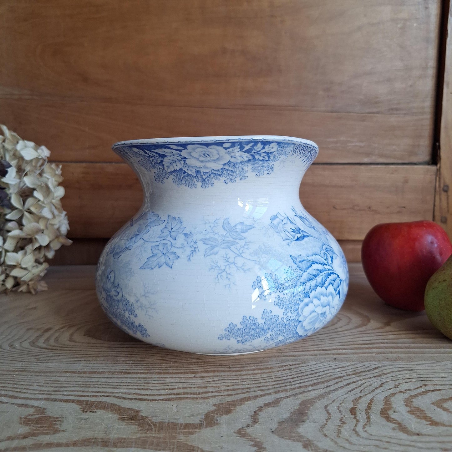 French antique blue Victorian transferware pitcher / water jug and basin in blue and white 'Jardiniere' by U&C Sarreguemines, France c1890