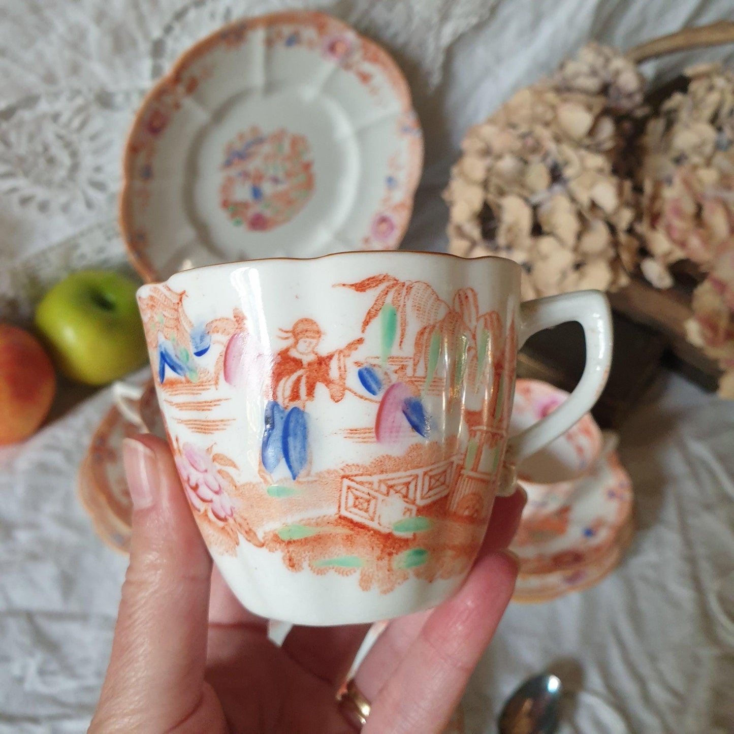 The 19thC English Staffordshire orange 'Slamat' pattern antique porcelain tea service c1820-1850