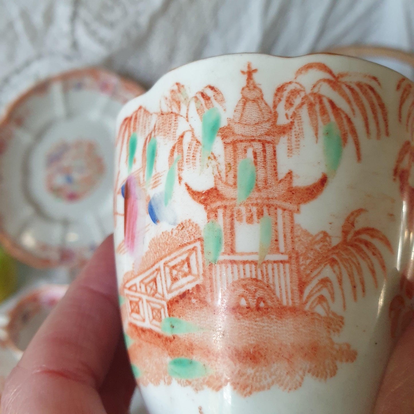 The 19thC English Staffordshire orange 'Slamat' pattern antique porcelain tea service c1820-1850