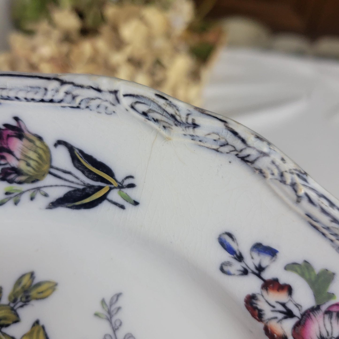 Pair Of English Staffordshire Display Plates Pinder Bourne & Hope, Hyacinth Pattern C1850