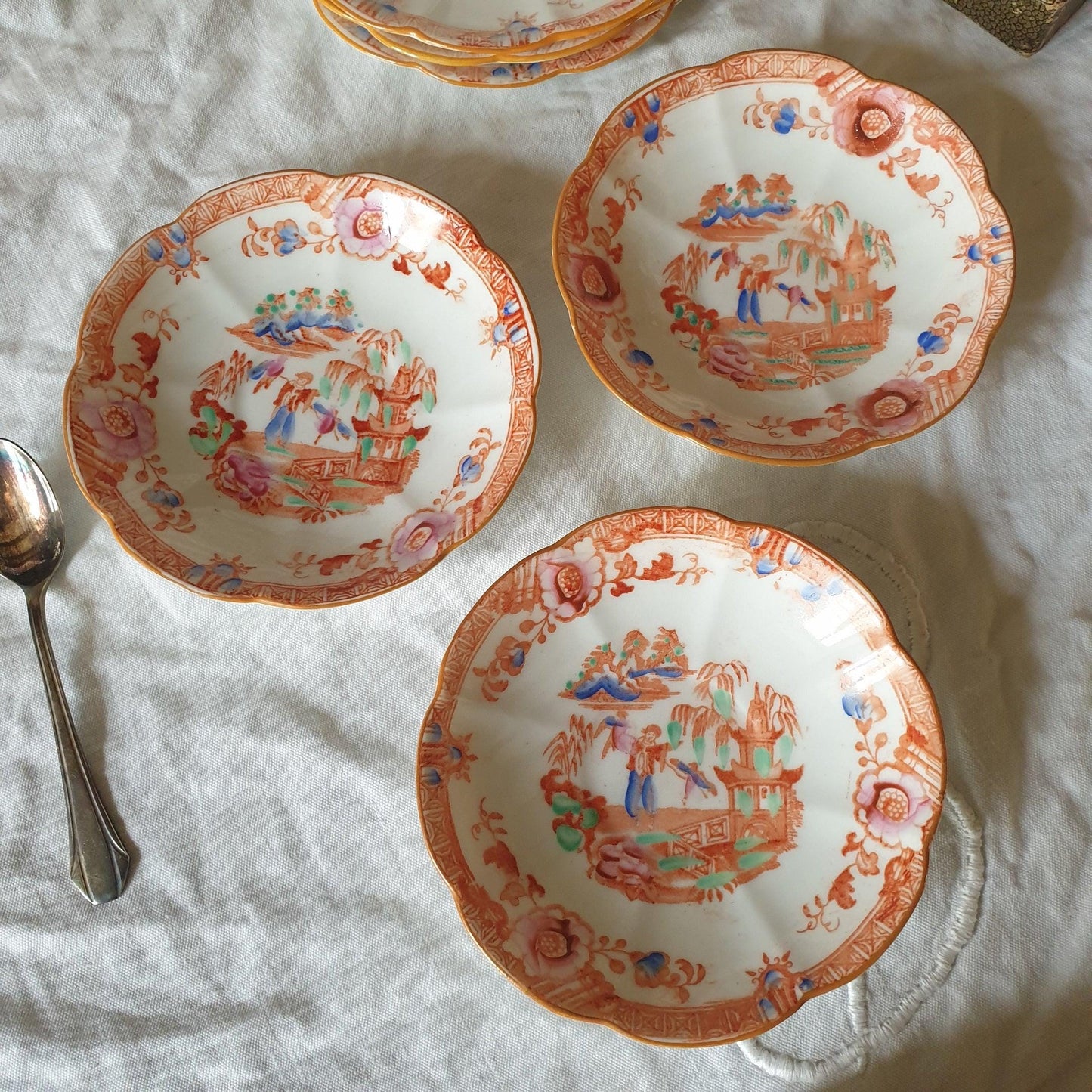 The 19thC English Staffordshire orange 'Slamat' pattern antique porcelain tea service c1820-1850