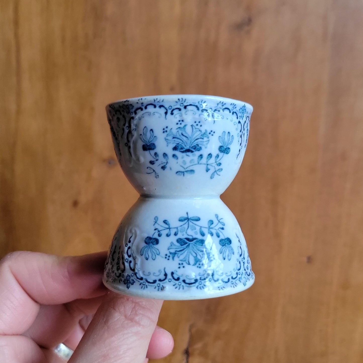 PAIR of Saint Amand 'Regence' Vintage Egg Cups: Blue Transferware, c 1900 (Set of 2)