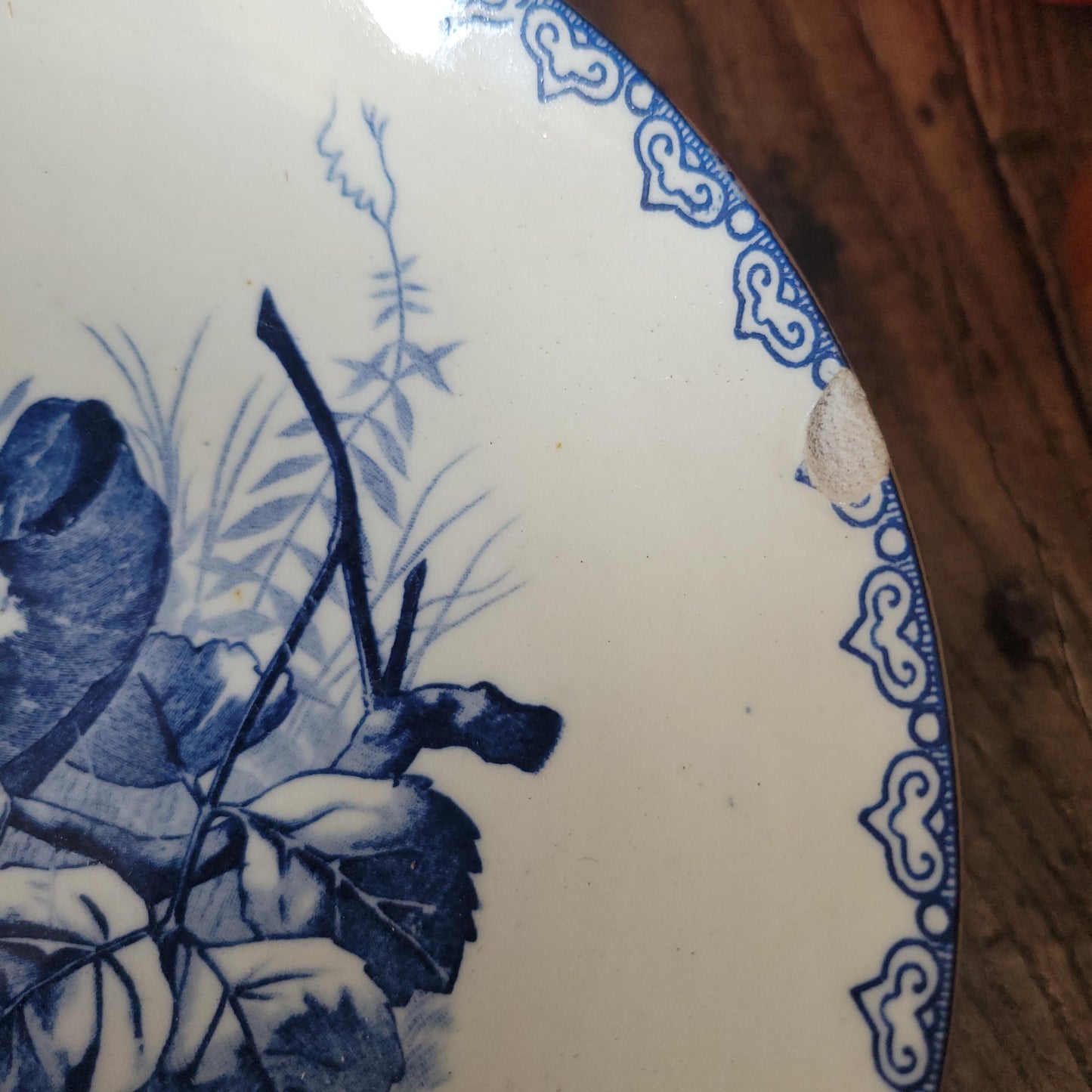 Antique French Clairefontaine Compotier - Cake Stand, Shabby Blue Transferware, Ironstone c1886