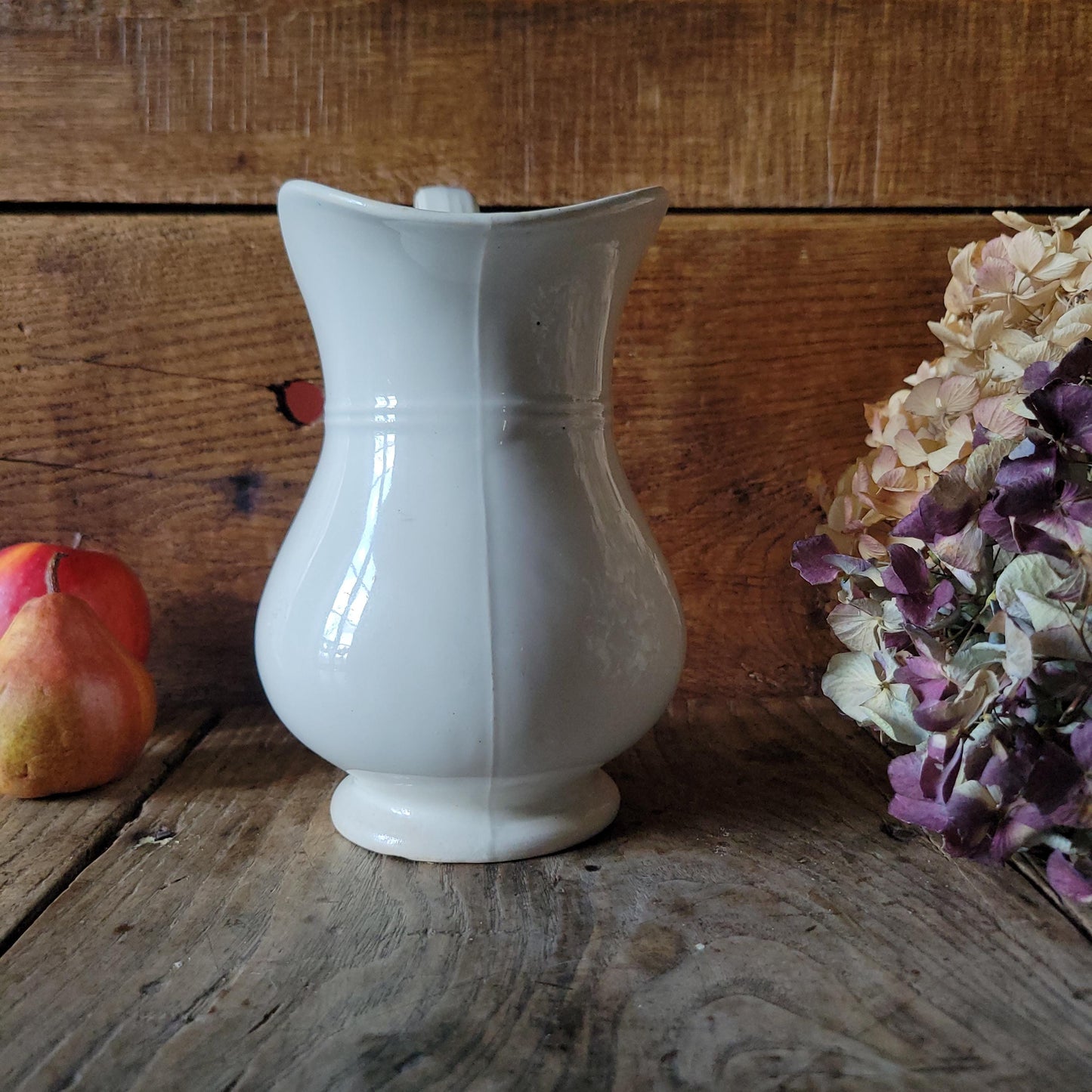 Antique Creil et Montereau White Earthenware Pitcher France c1880 Wide Belly Jug