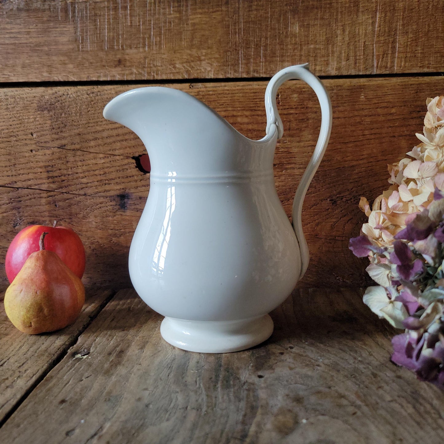 Antique Creil et Montereau White Earthenware Pitcher France c1880 Wide Belly Jug