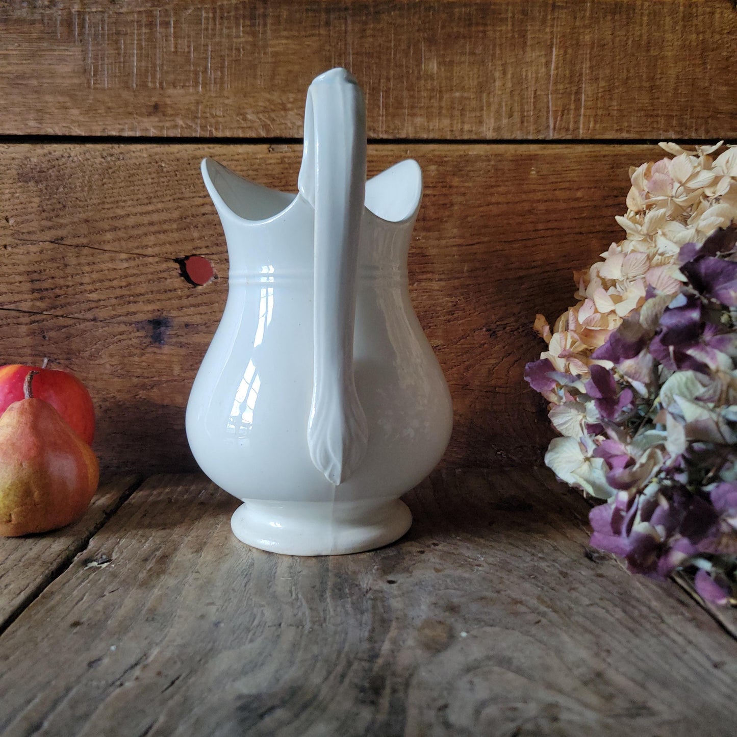 Antique Creil et Montereau White Earthenware Pitcher France c1880 Wide Belly Jug