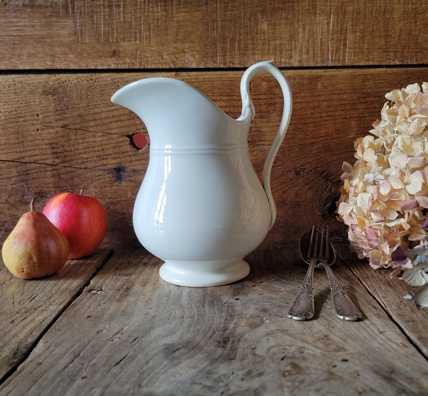 Antique Creil et Montereau White Earthenware Pitcher France c1880 Wide Belly Jug