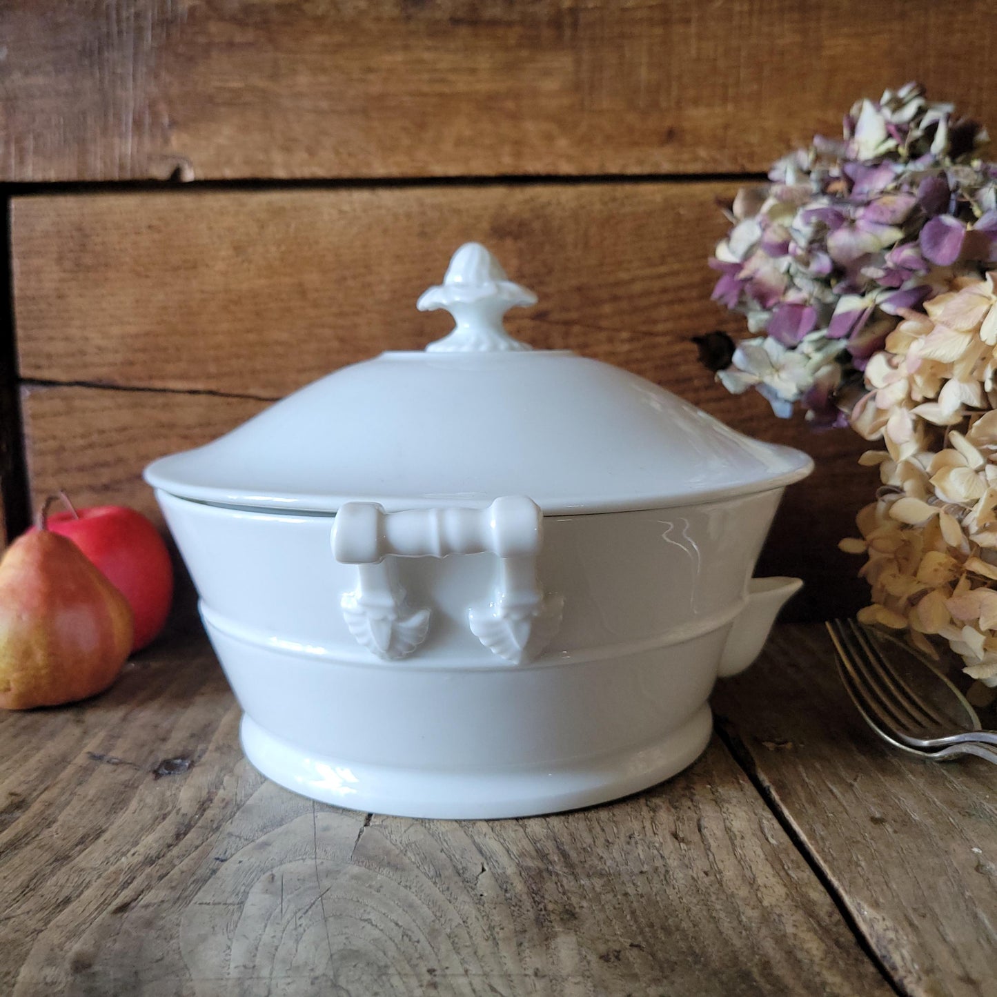 Rare antique Limoges white porcelain lidded hotplate soupiere / serving dish, c. 1910, France
