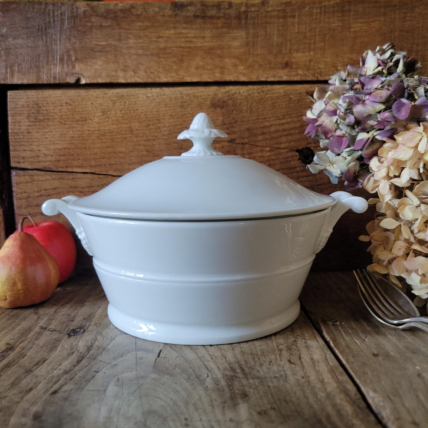 Rare antique Limoges white porcelain lidded hotplate soupiere / serving dish, c. 1910, France