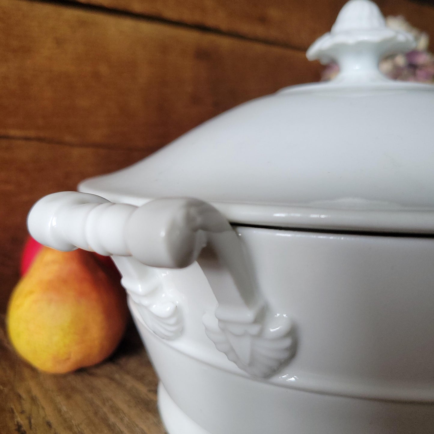 Rare antique Limoges white porcelain lidded hotplate soupiere / serving dish, c. 1910, France