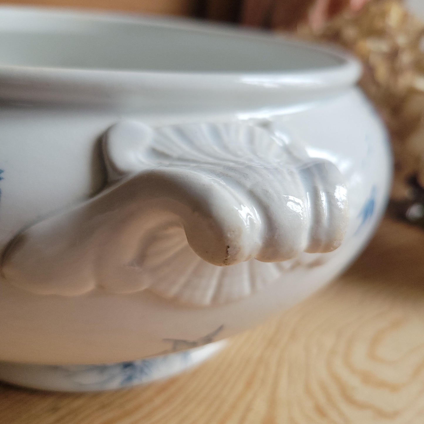 Antique Gien Paysage Soupiere Blue Transferware France c1880 No Lid