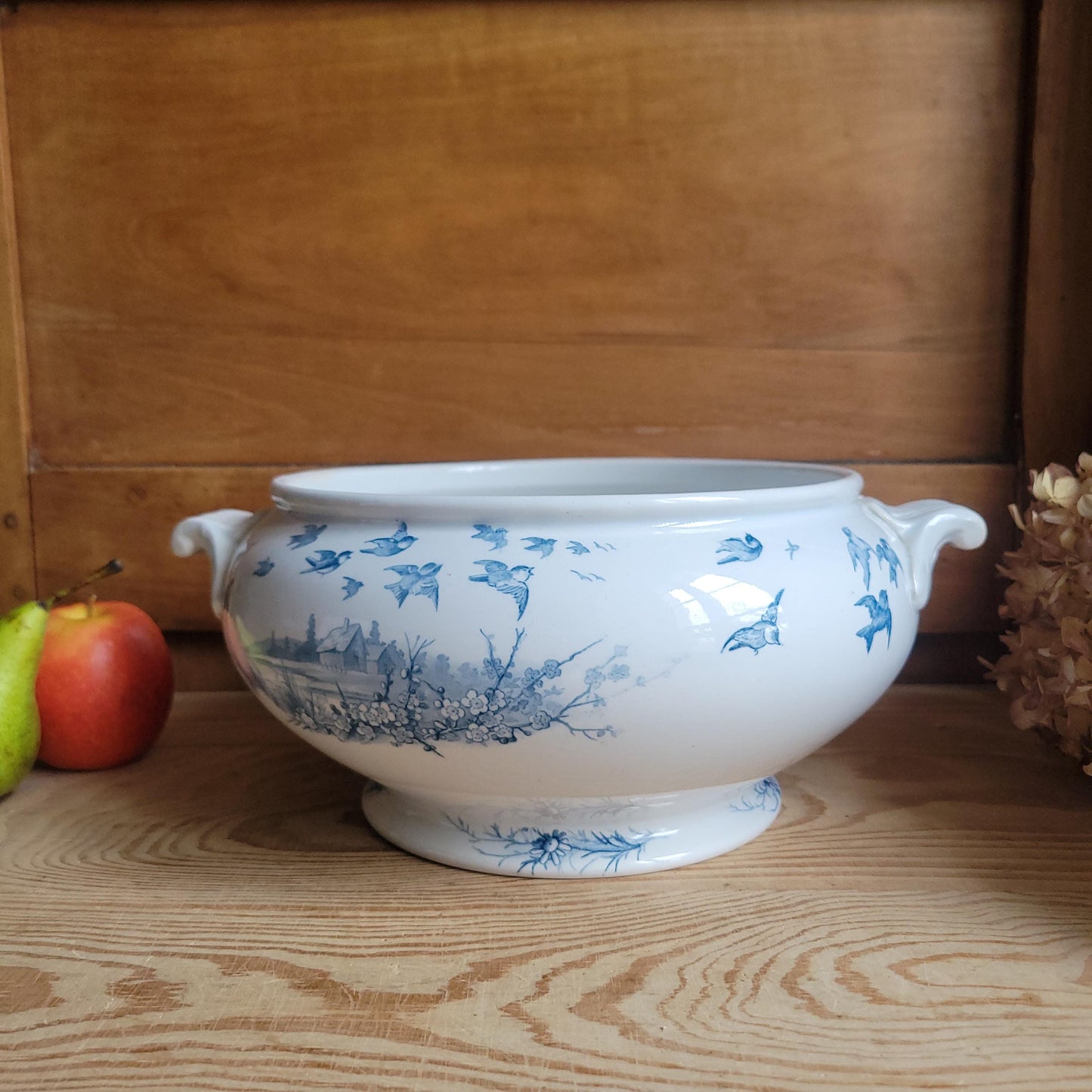 Antique Gien Paysage Soupiere Blue Transferware France c1880 No Lid