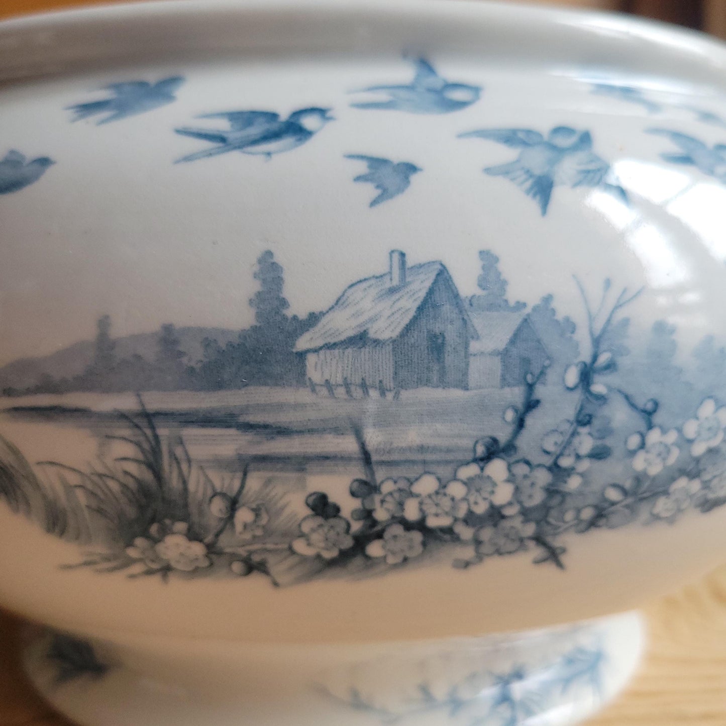 Antique Gien Paysage Soupiere Blue Transferware France c1880 No Lid