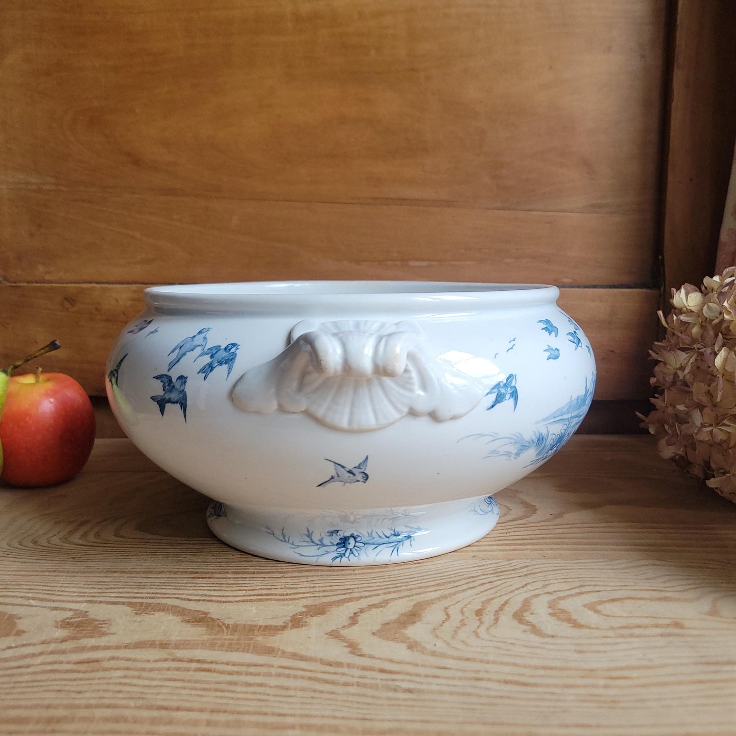 Antique Gien Paysage Soupiere Blue Transferware France c1880 No Lid