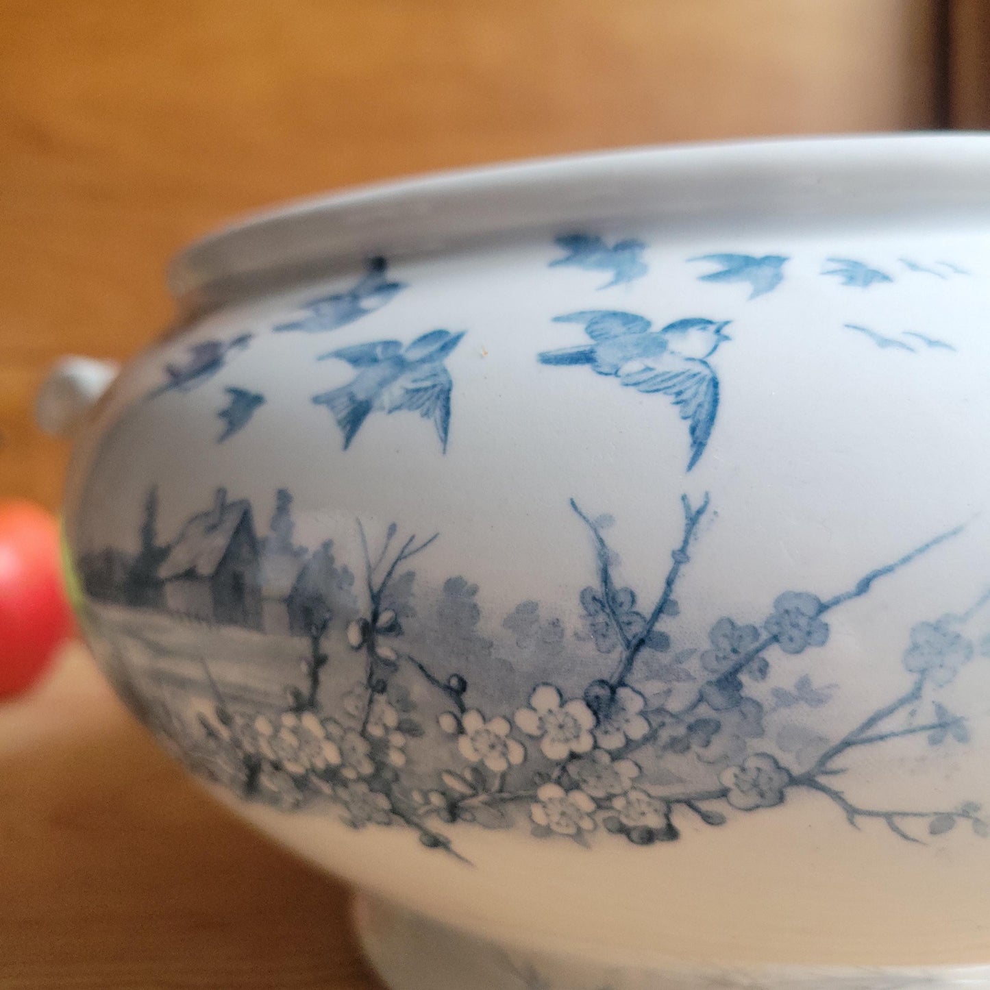Antique Gien Paysage Soupiere Blue Transferware France c1880 No Lid