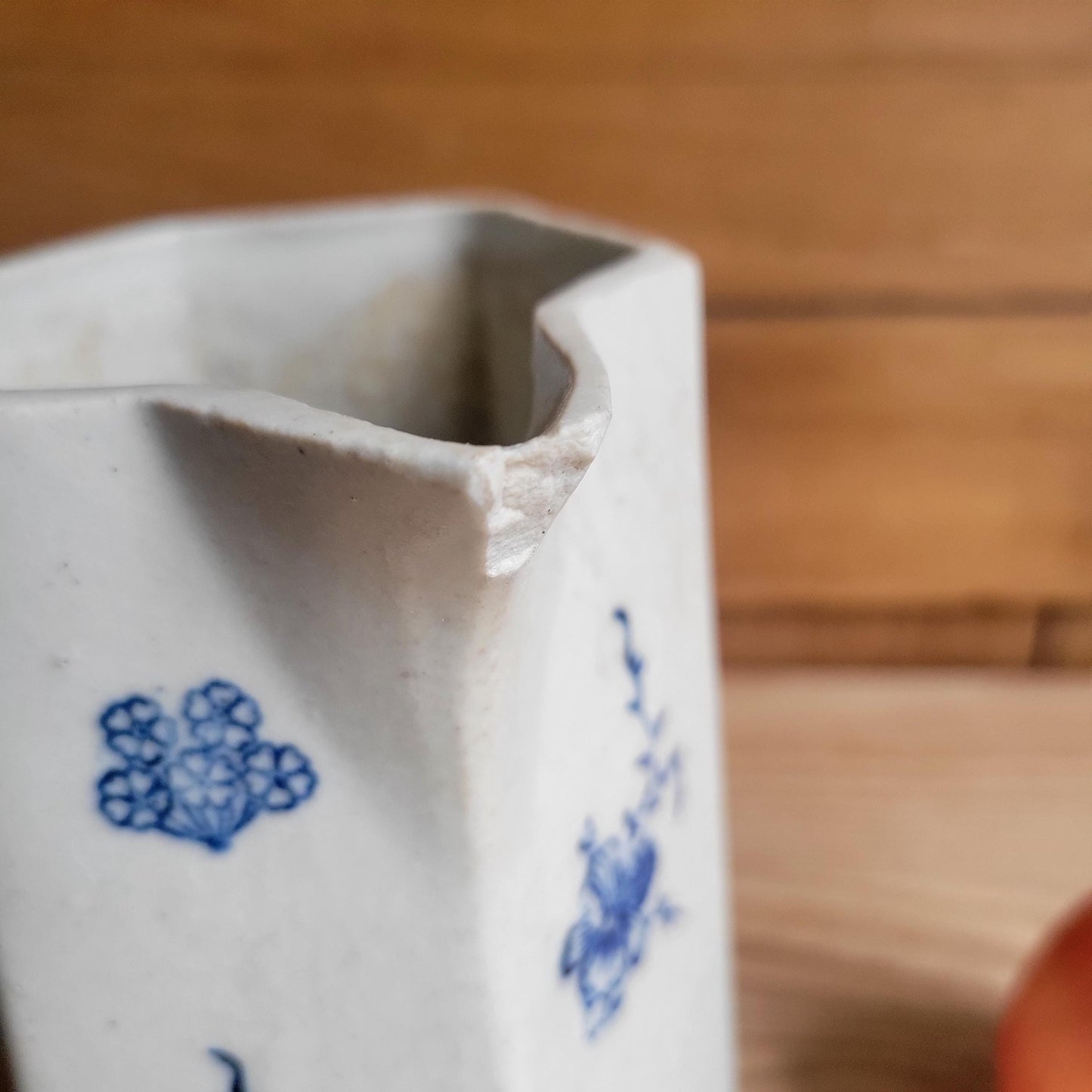 Antique Hexagonal St Uze Jug with Blue Floral Decoration, France c.1910