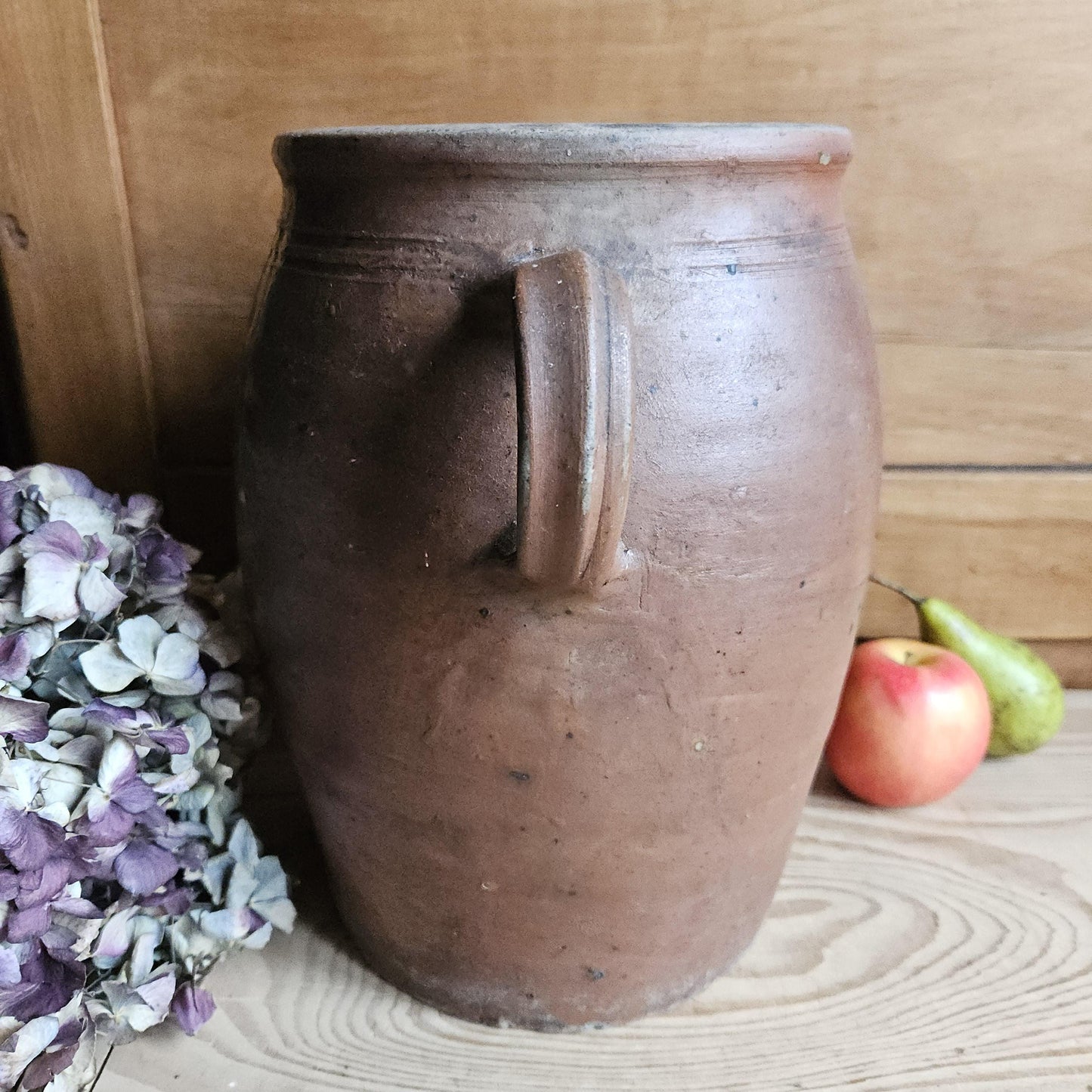 Large antique French Confit Pot - rich matt drip glazed stoneware, russet brown c1900