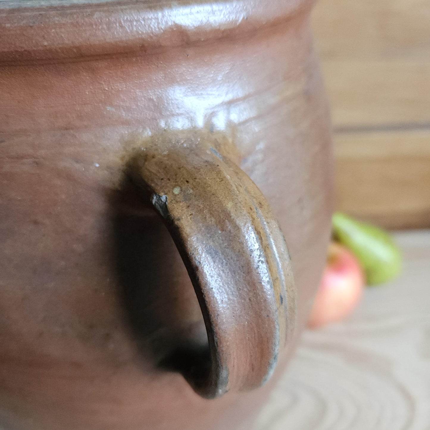 Large antique French Confit Pot - rich matt drip glazed stoneware, russet brown c1900