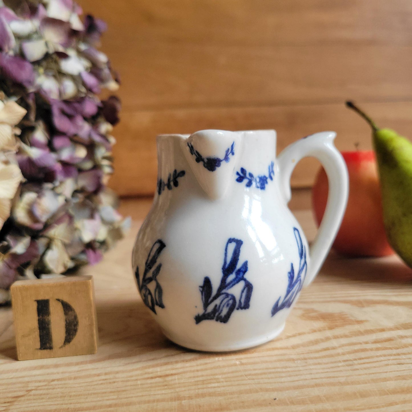 Small Antique St Uze Pitchers / Creamers, Blue Floral Decoration, France c.1900 — Sold Individually