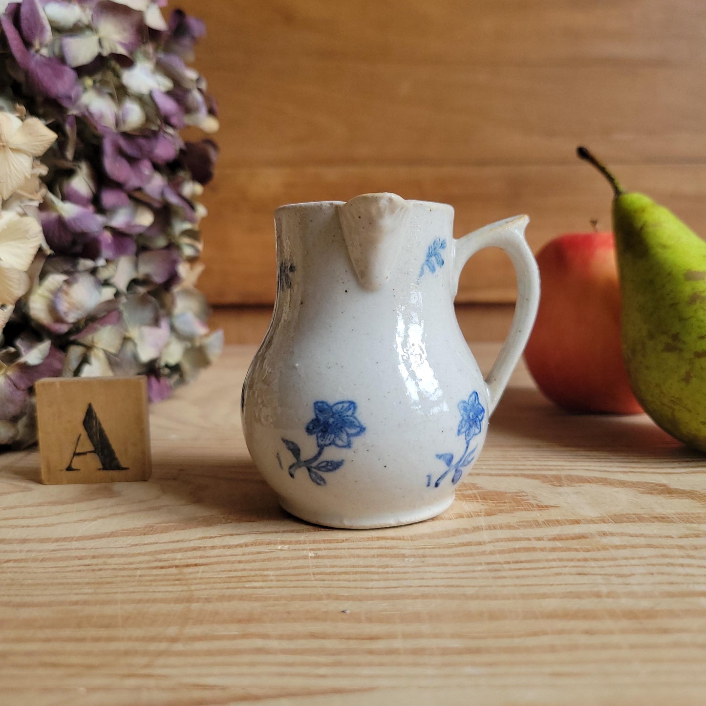 Small Antique St Uze Pitchers / Creamers, Blue Floral Decoration, France c.1900 — Sold Individually