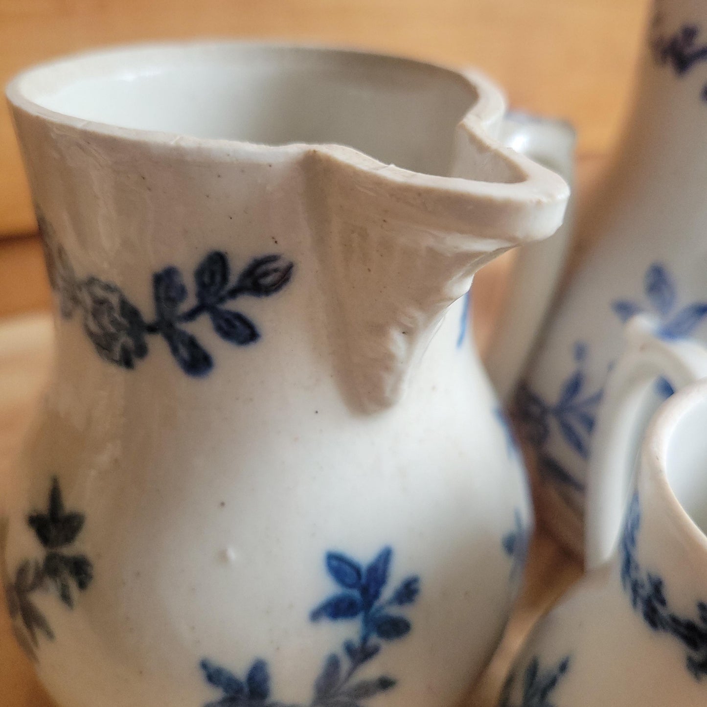 Set of 3 Matching Antique St Uze Pitchers, Blue Floral Decoration, France c.1910