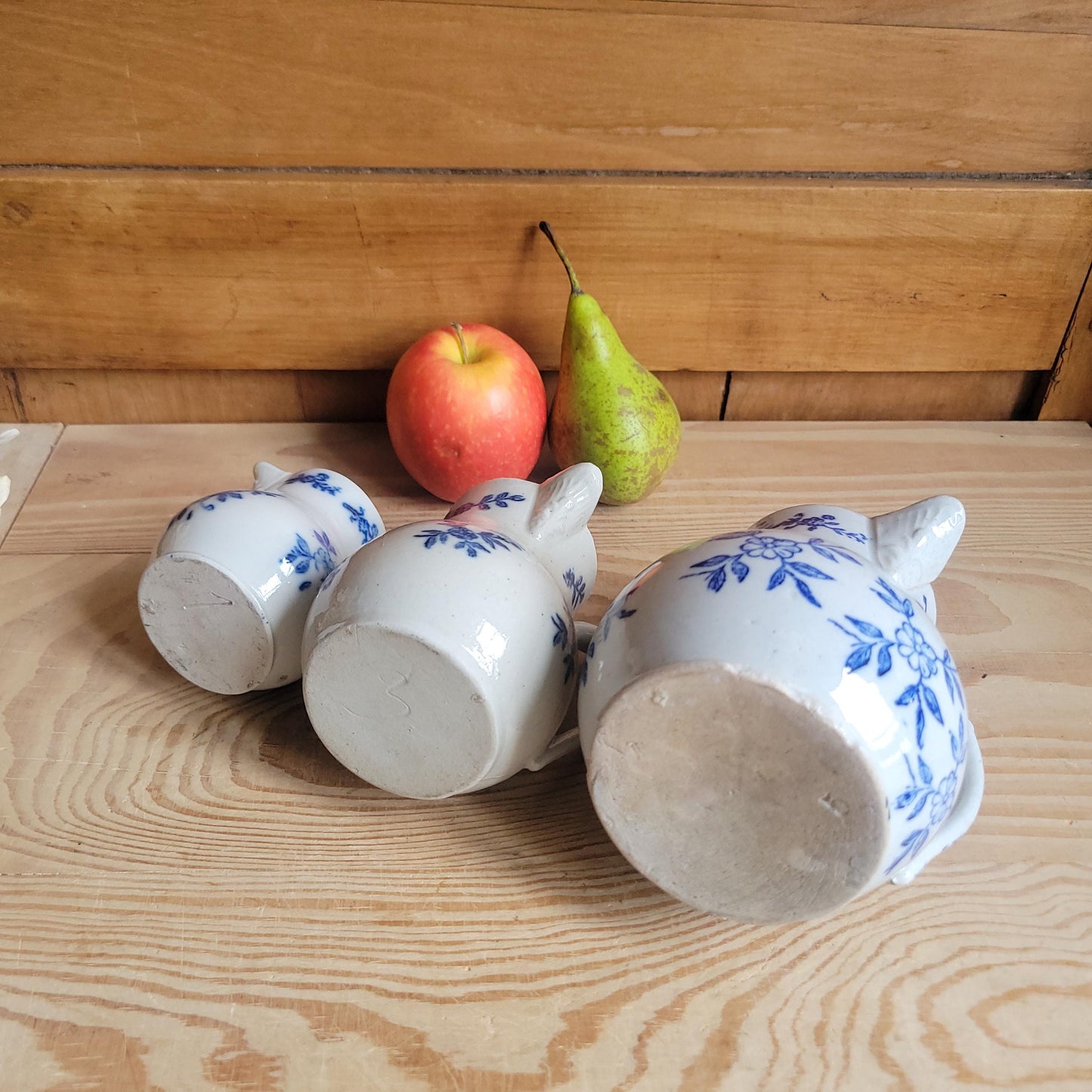 Set of 3 Matching Antique St Uze Pitchers, Blue Floral Decoration, France c.1910