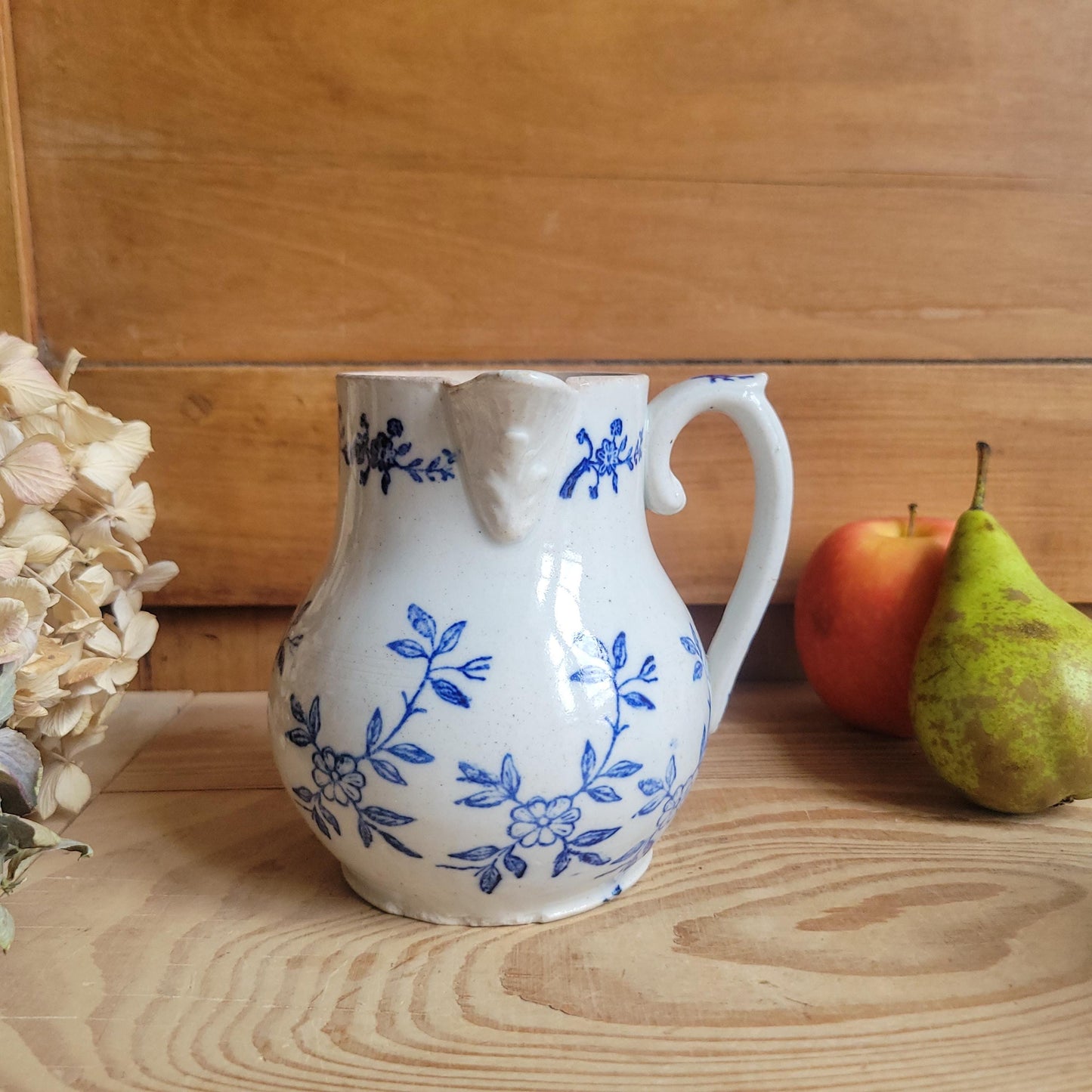 Set of 3 Matching Antique St Uze Pitchers, Blue Floral Decoration, France c.1910