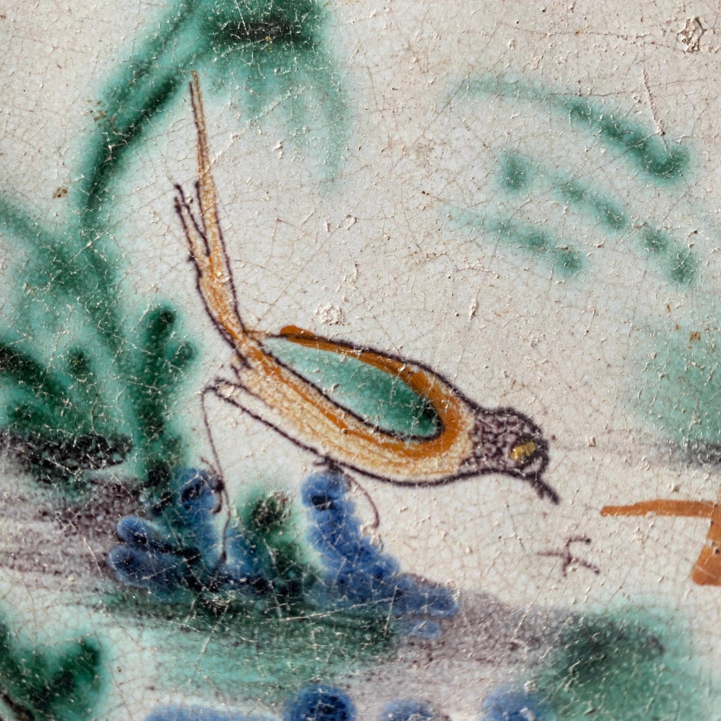 Early Cul Noir Shallow Bowl Platter with Polychrome Chinoiserie Scene, Rouen / Nevers, France c.1800-1840